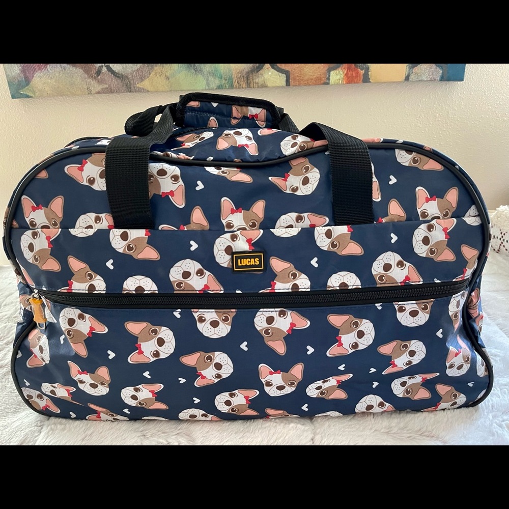Cute French Bulldog/Boston Terrier Wheeled Weekender Duffel Bag